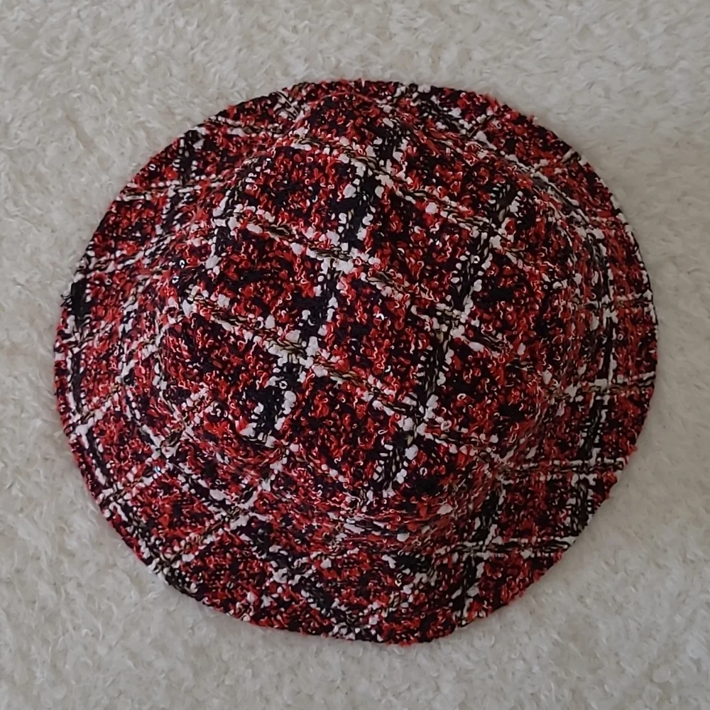 NEW Red Bucket Hat Sequins Plaid Red Black White Tweed Wonderly Women's One Size - Picture 4 of 10